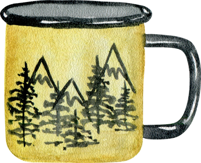 Watercolor illustration of a metal camping mug